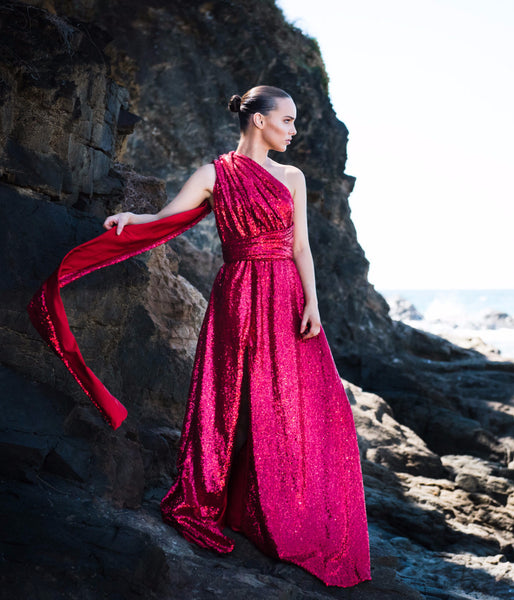 Red Wine Sequins Dress